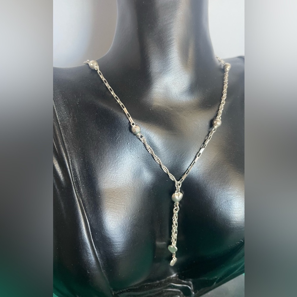 Sterling silver multi chain abstract heart dangle drop lariat 925 necklace - Picture 4 of 7